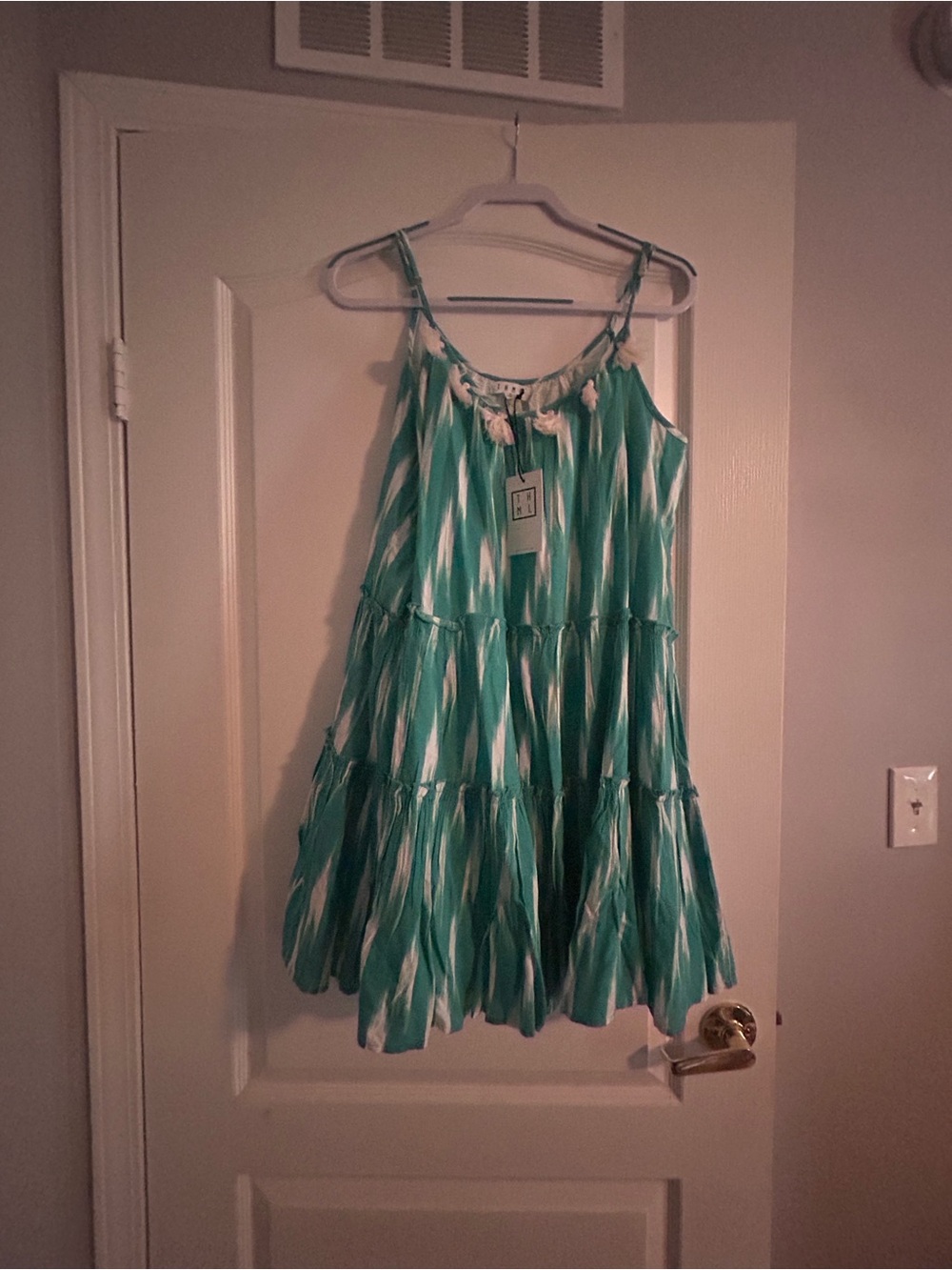 THML Teal & White Tiered Spaghetti-Strap Sundress for Kids